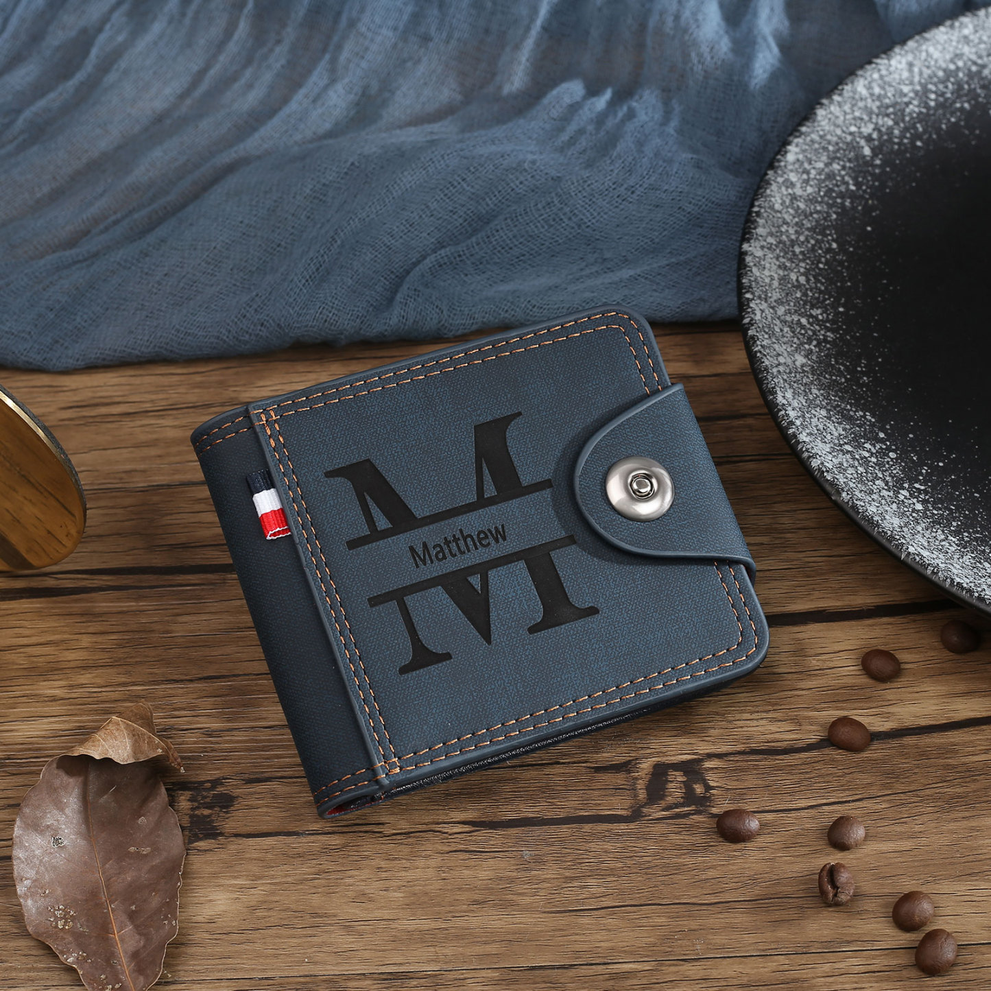 Portafoglio in PU pelle da uomo 1 nome 1 lettera e 1 foto personalizzabili regalo per uomo