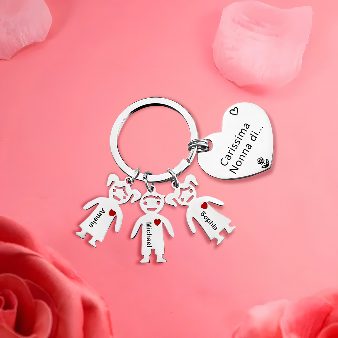 Portachiavi a cuore con ciondolo bambino 3 nomi regalo per nonna festa dei nonni famiglia riunione
