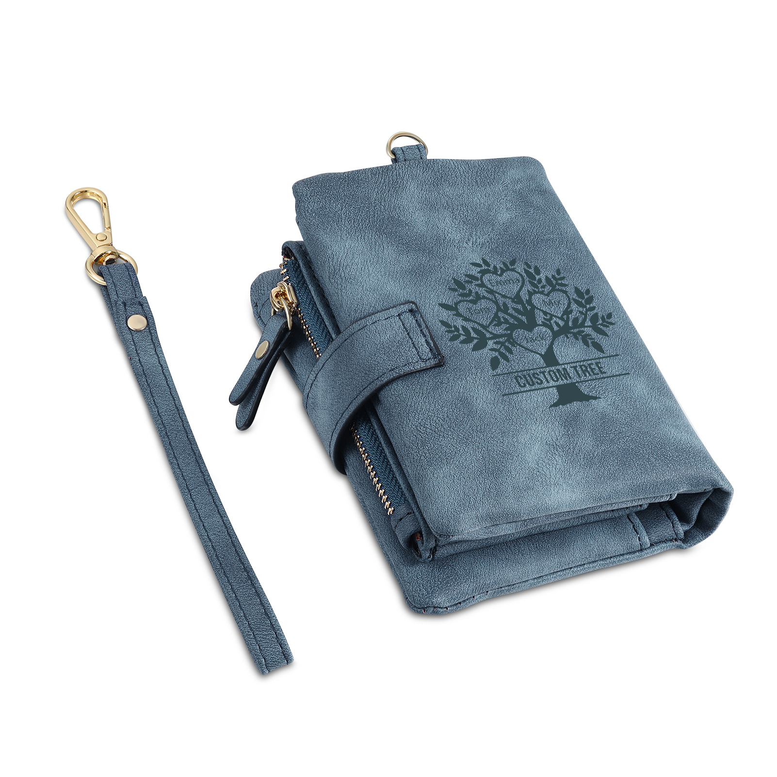 Portafoglio Albero della vita in PU pelle con 4 nomi & 1 testo & 1 lettera personalizzati per donna