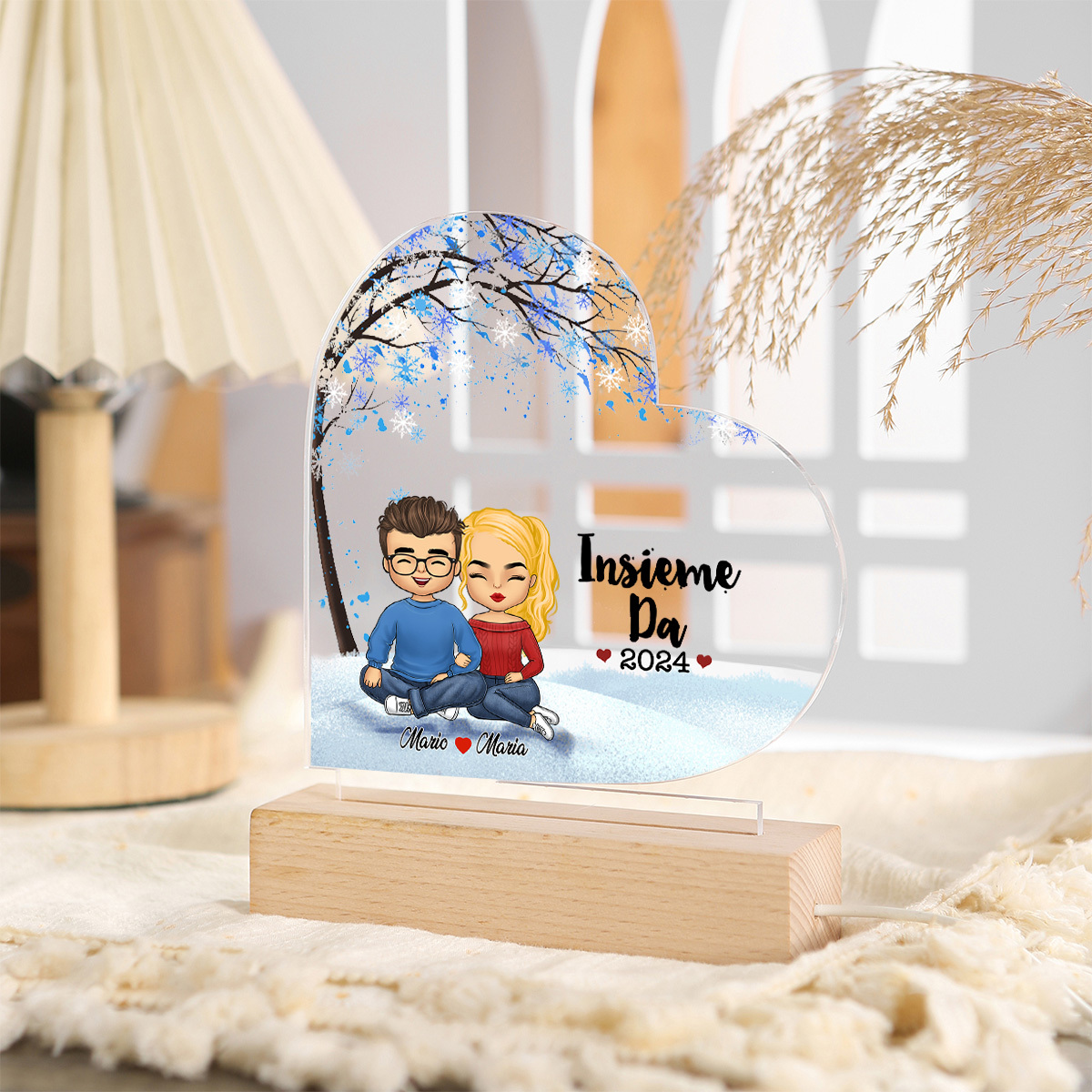 Lampada Acrilica Personalizzata per Coppie - 2 Nomi e 1 Anno Personalizzabili - "Insieme Dal" - Regalo di San Valentino per Lei/Lui | Jessemade