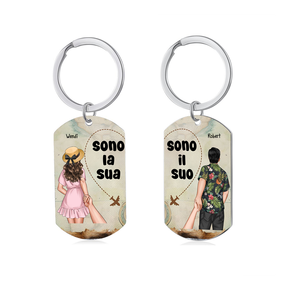 Portachiavi Personalizzato Coppia con 2 Nomi e Figure - “Sono il Suo & Sono la Sua,” - Regalo di San Valentino per Coppia | Jessemade