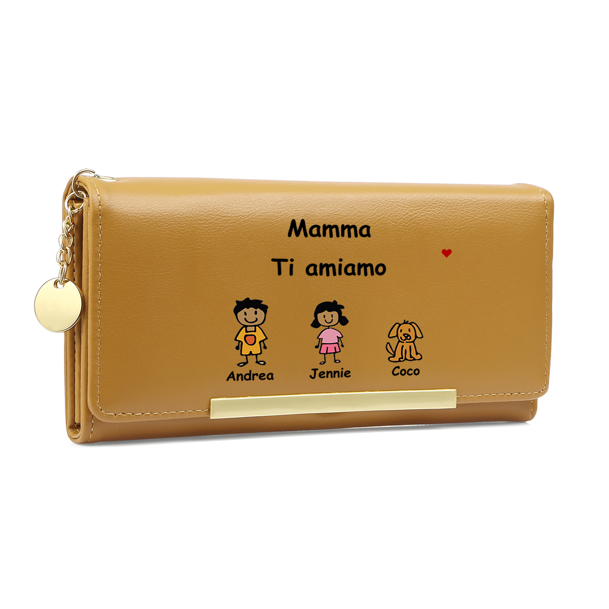 Portafoglio personalizzato - Stile personaggio dei cartoni animati - 1-6 nomi & 2 texto