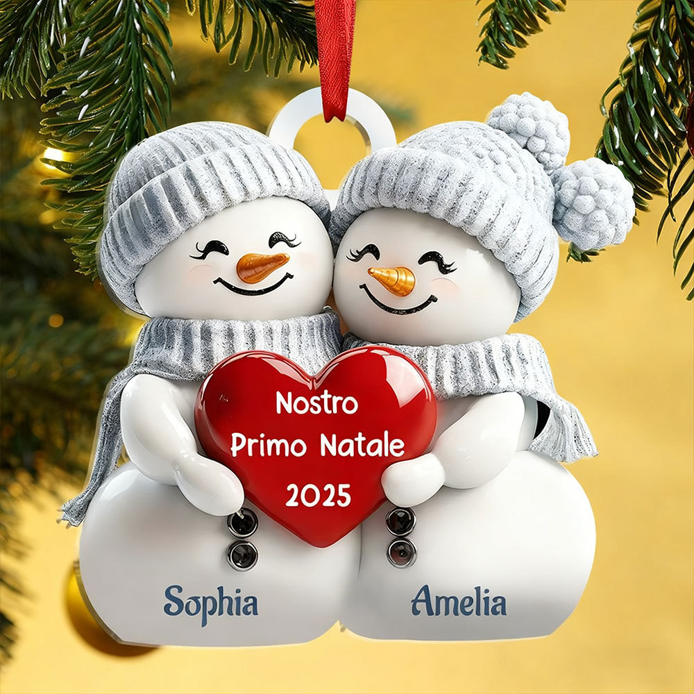 Decorazione Personalizzata con Coppia di Pupazzi di Neve – 2 Nomi Personalizzati, 2 Testi e Anno – Regalo di Natale per Lei/Lui | Jessemade