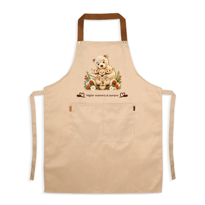 Grembiule da cucina personalizzato con tasca, personalizzabile con 1–10 nomi e orso