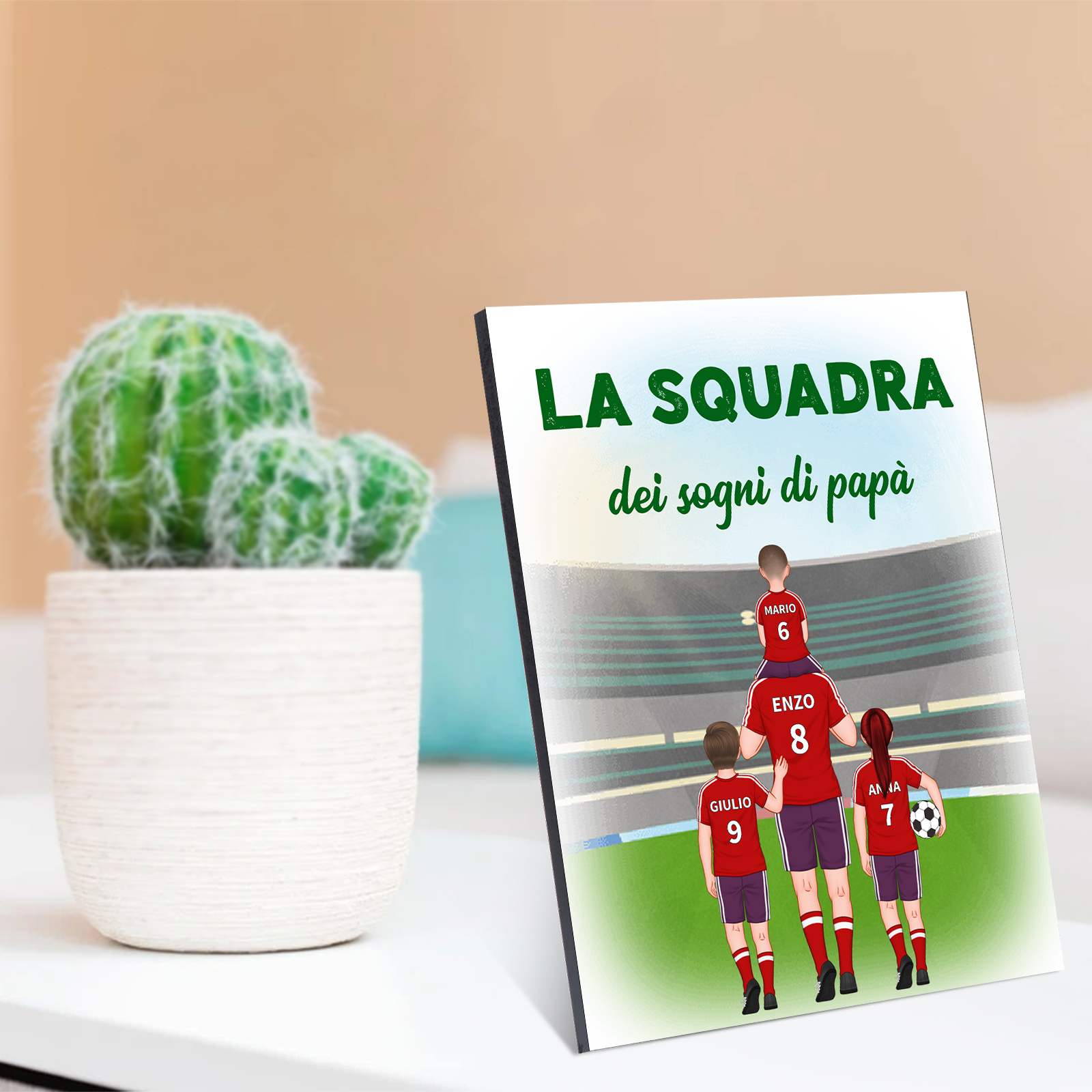 La squadra dei sogni di papà-Targa con immagini e nomi personalizzabili per papà