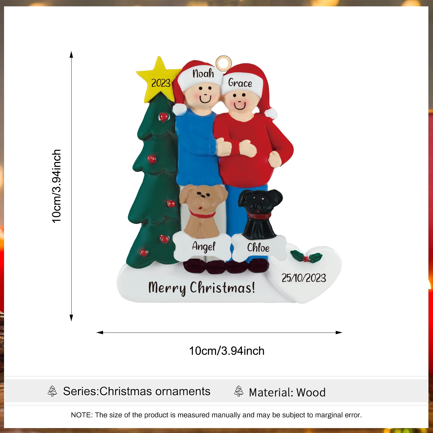 Ciondolo Familiare 2023 per albero di Natale 2 nomi e 2 cani personalizzabili