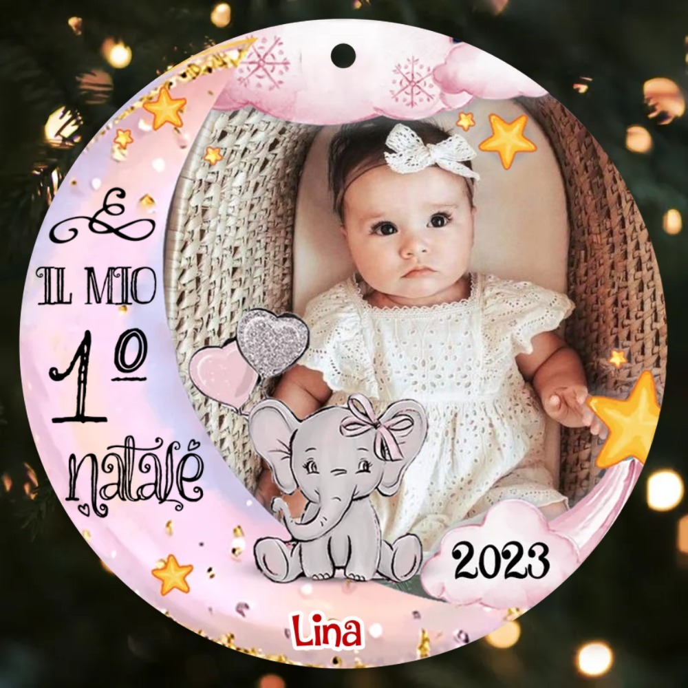 IL MIO 1º NATALE-Ciondolo di legno per bambino bambina foto nome personalizzabile