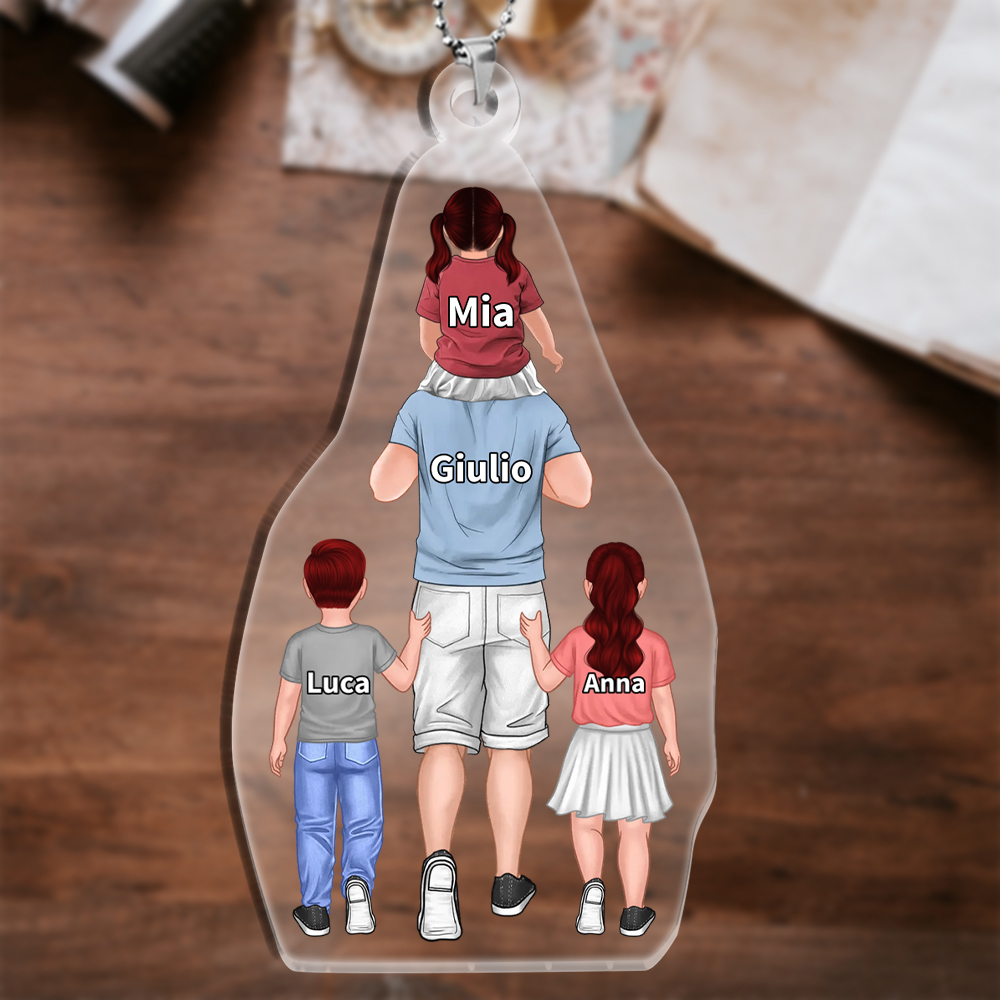 Portachiavi/Pendente acrilico papà e i bambini con immagini e nomi personalizzati
