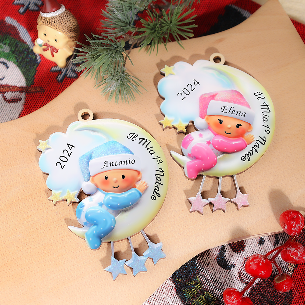 Il mio primo Natale - Ciondolo per bambino Ciondolo natalizio con nome, testo e data personalizzabili | Jessemade