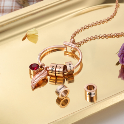 Collana con ciondolo foglia e cerchio 1 nome e 1 pietra di nascita personalizzati regalo per donna