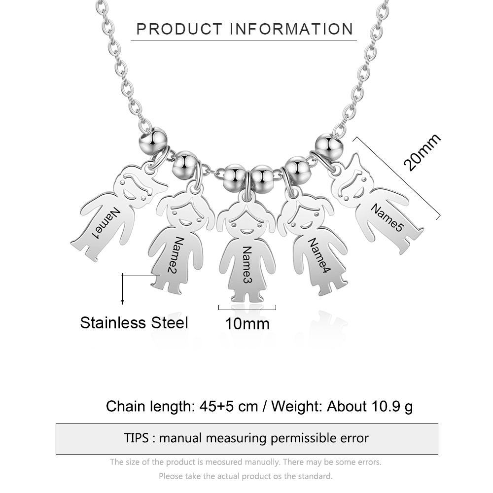 Collana con ciondolo bambino felice personalizzabile 5 nomi