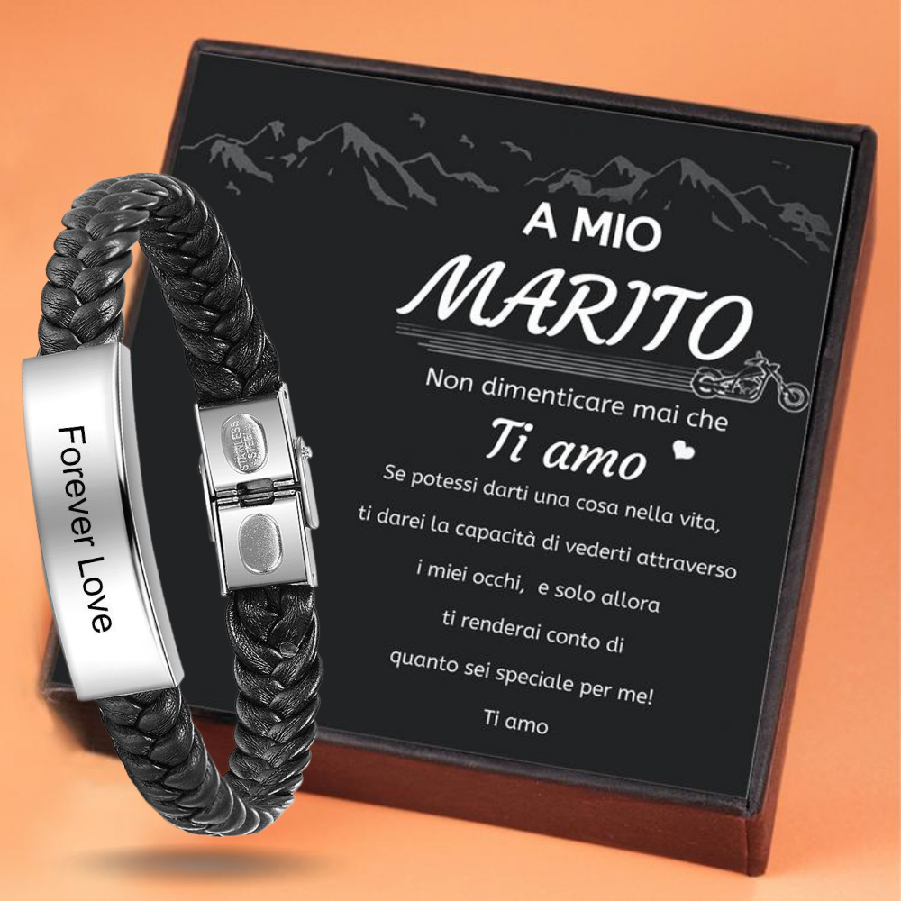 A MIO MARITO - Bracciale in pelle intrecciata Bracciale con testo personalizzato per gli uomini