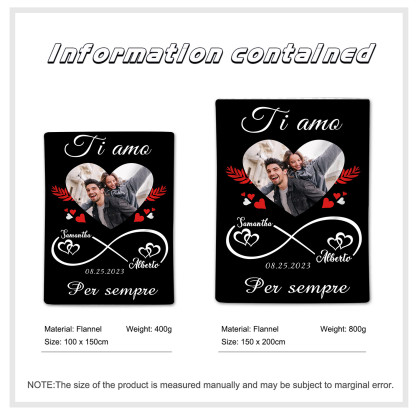 Coperta di Coppia Personalizzata con 1 Foto, 2 Nomi e 1 Data | Regali di San Valentino | Jessemade
