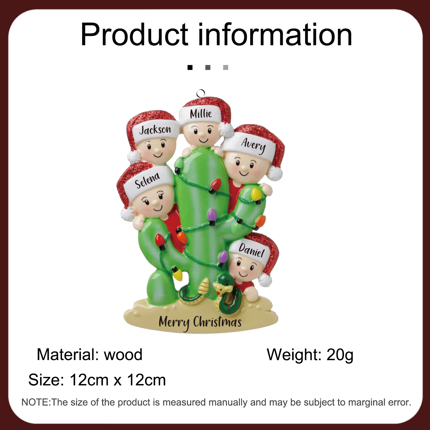 Bianco Natale mille candele... Ornamenti cactus ciondolo per albero di Natale 5 nomi personalizzati