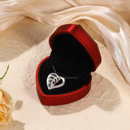 Argento S925 Collana con 6 nomi personalizzati e 6 pietre di nascita in ciondolo a cuore