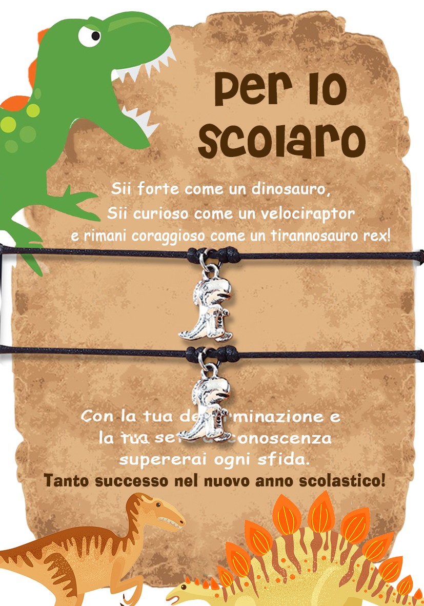 2PCS Braccialetto dinosauro regorabile regalo per bambina con carta e scatola