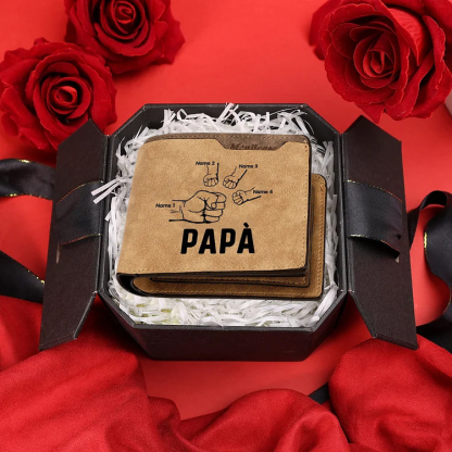 Portafoglio Pelle PU pelle pugno mano regalo per papà personalizzato 4 nomi 1 testo e 1 foto