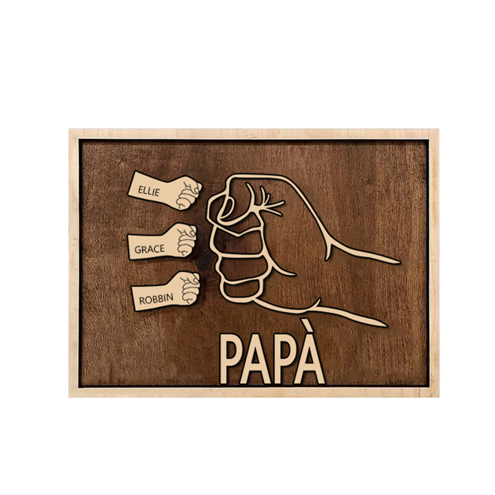 Targa di legno pugno a pugno 3 nomi personalizzabile regalo per papà
