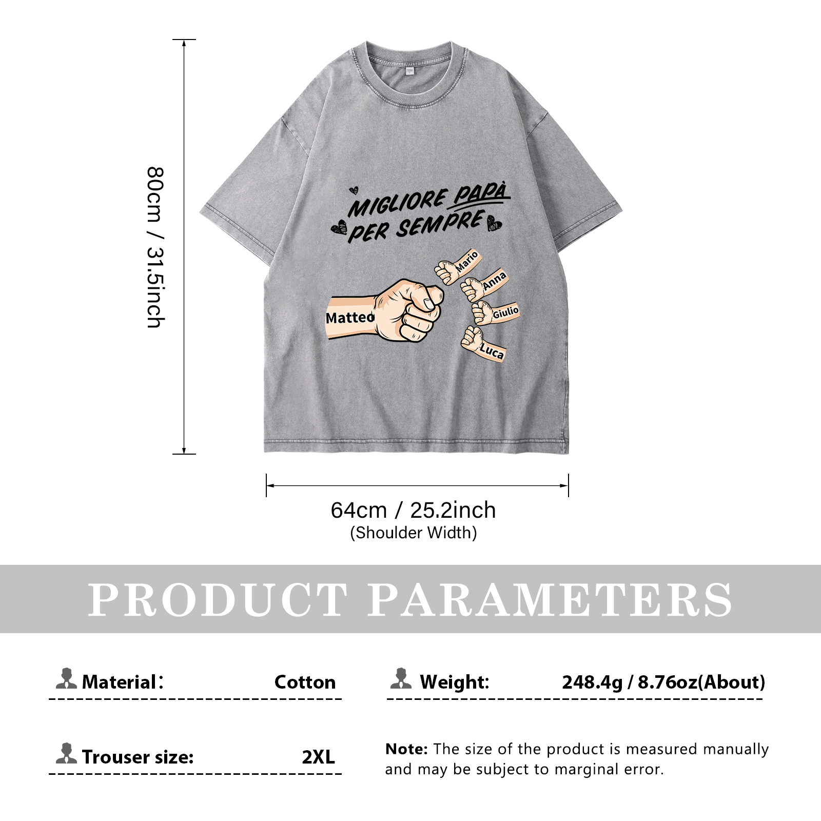 Maglietta in cotone girocollo pugno a pugno con nome personalizzato regalo per papà