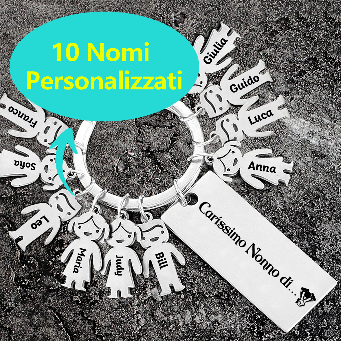 Portachiavi con ciondolo bambino 10 nomi personalizzati regalo per nonno festa dei nonni
