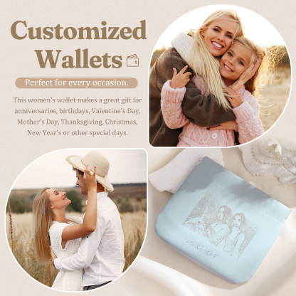 Portamonete in PU pelle con 1 foto personalizzata per donna