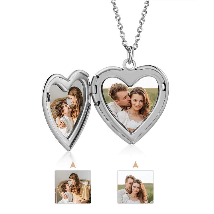 Collana acciaio inox con un ciondolo di cuore 1 foto 1 nome e 1 data personalizzabili per coppia