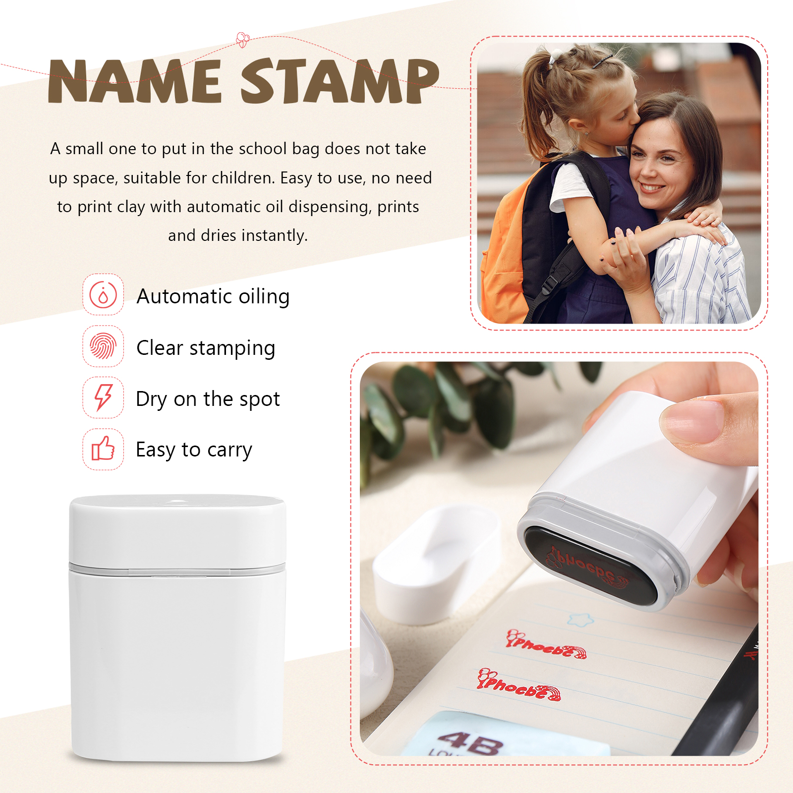 Timbro con nome personalizzato ragazzo regalo per studente scuola insegnante su libro/vestito