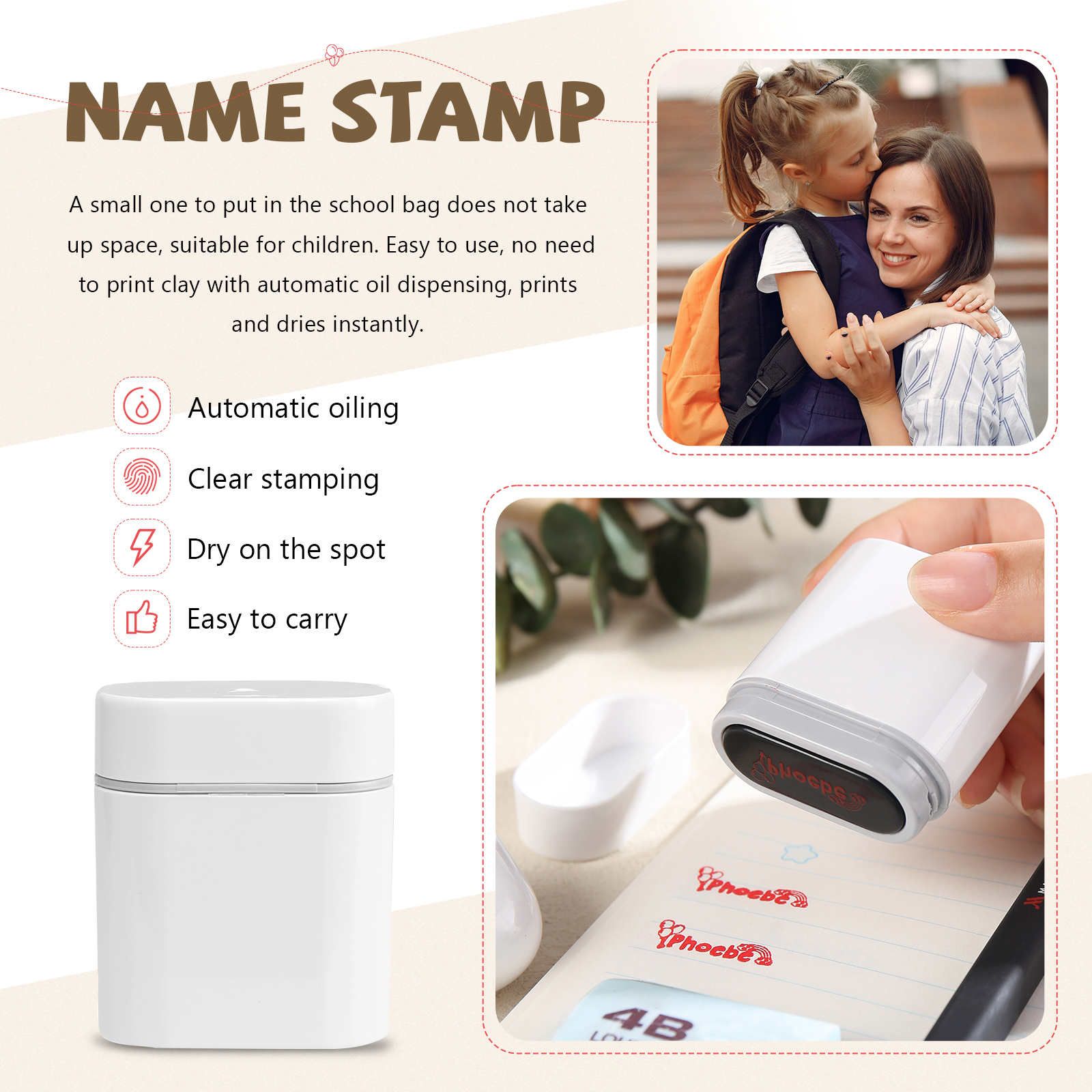 Timbro con nome personalizzato ragazzo regalo per studente scuola insegnante su libro/vestito