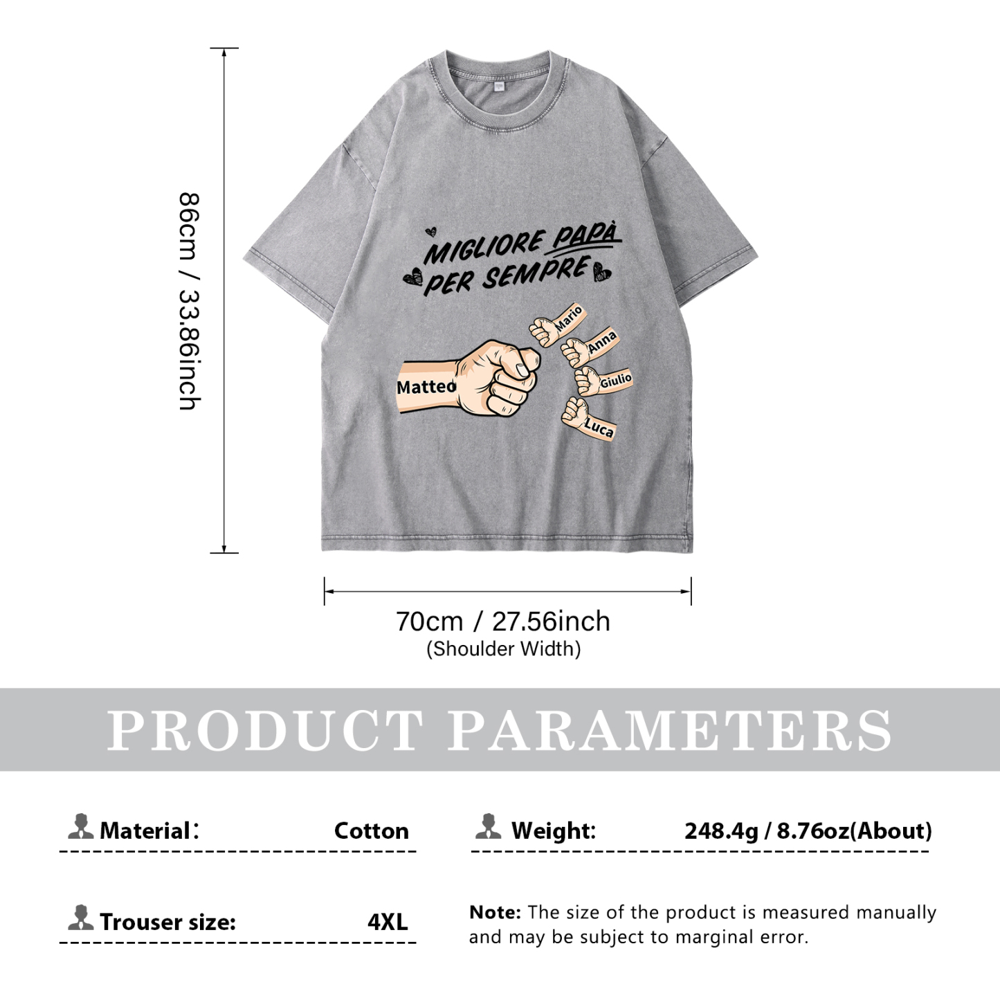 Maglietta in cotone girocollo pugno a pugno con nome personalizzato regalo per papà