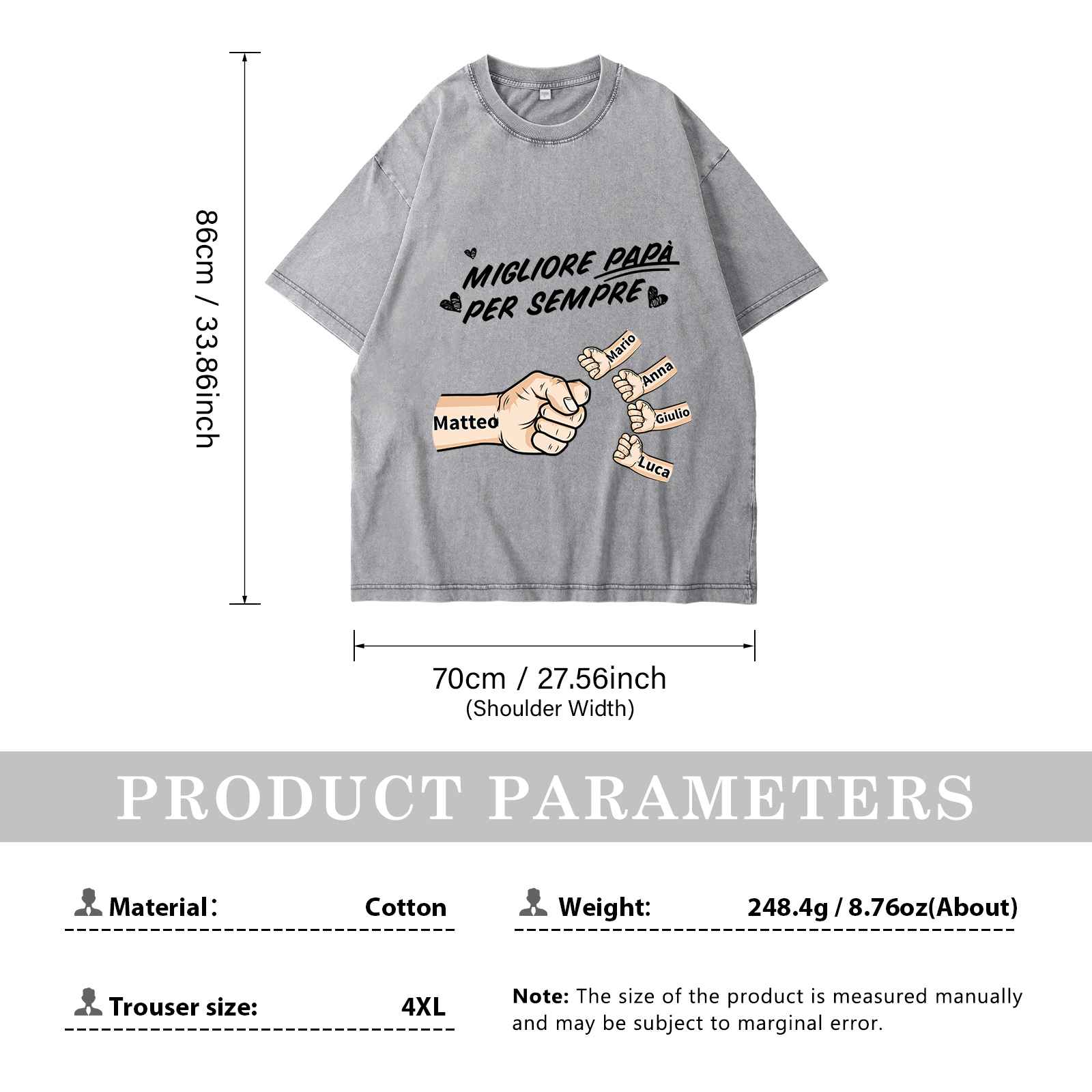 Maglietta in cotone girocollo pugno a pugno con nome personalizzato regalo per papà