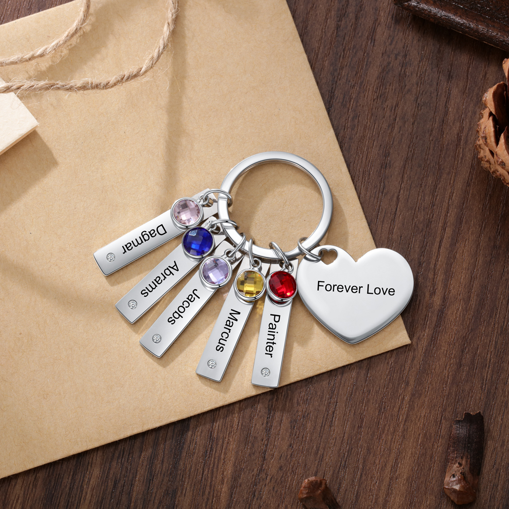 Portachiavi con il ciondolo cuore 1 nome in Personalizzare 1 pietra di nascita
