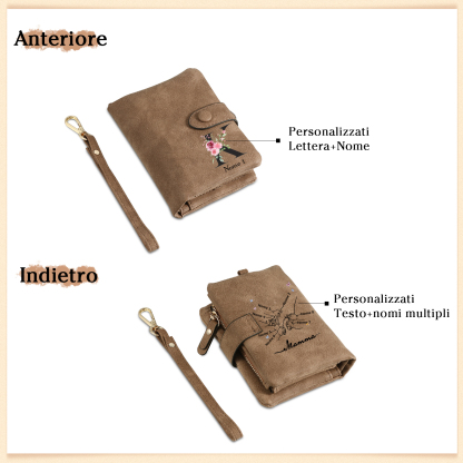 Portafoglio mano nella mano in PU pelle con 8 nomi & 1 testo & 1 lettera personalizzati per mamma