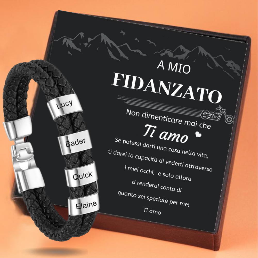 A MIO FIDANZATO - Braccialetto in pelle intrecciata 2 nomi Braccialetto maschile personalizzato 