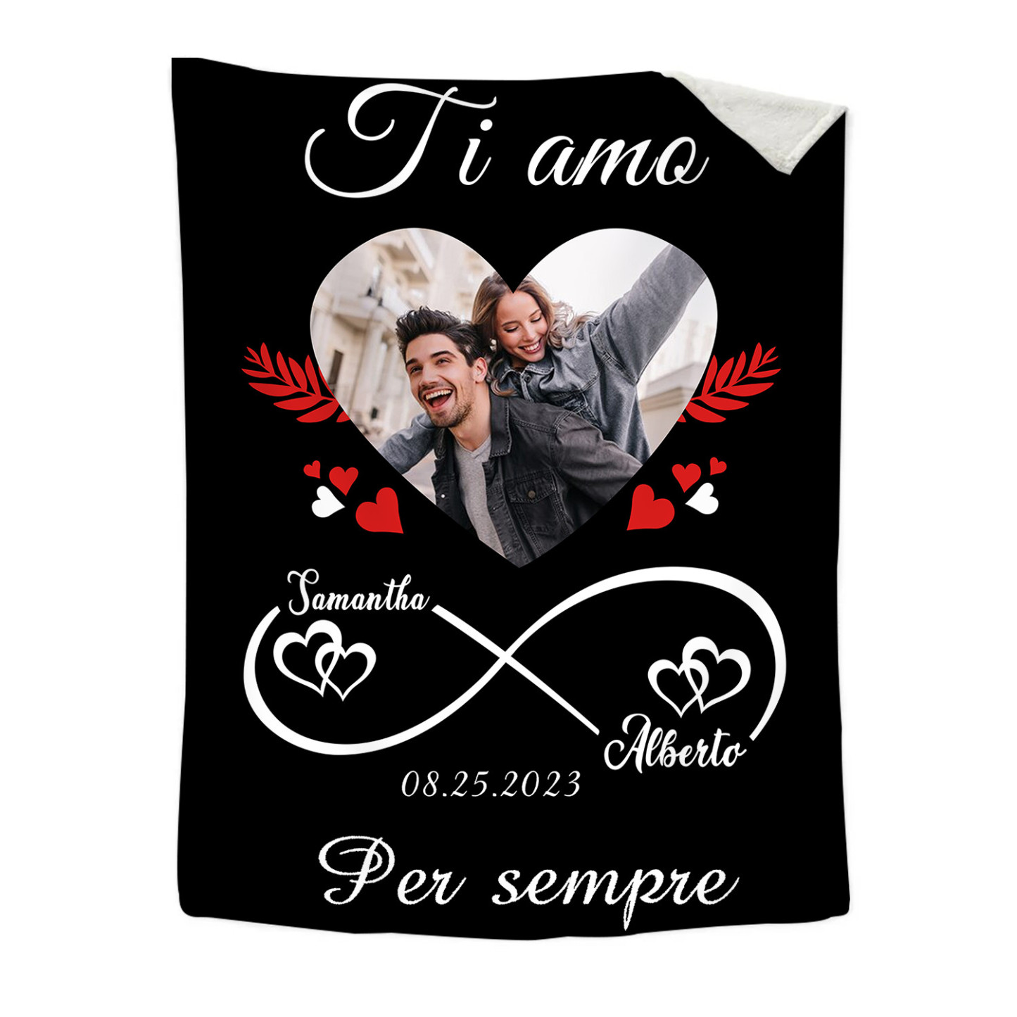Coperta di Coppia Personalizzata con 1 Foto, 2 Nomi e 1 Data | Regali di San Valentino | Jessemade