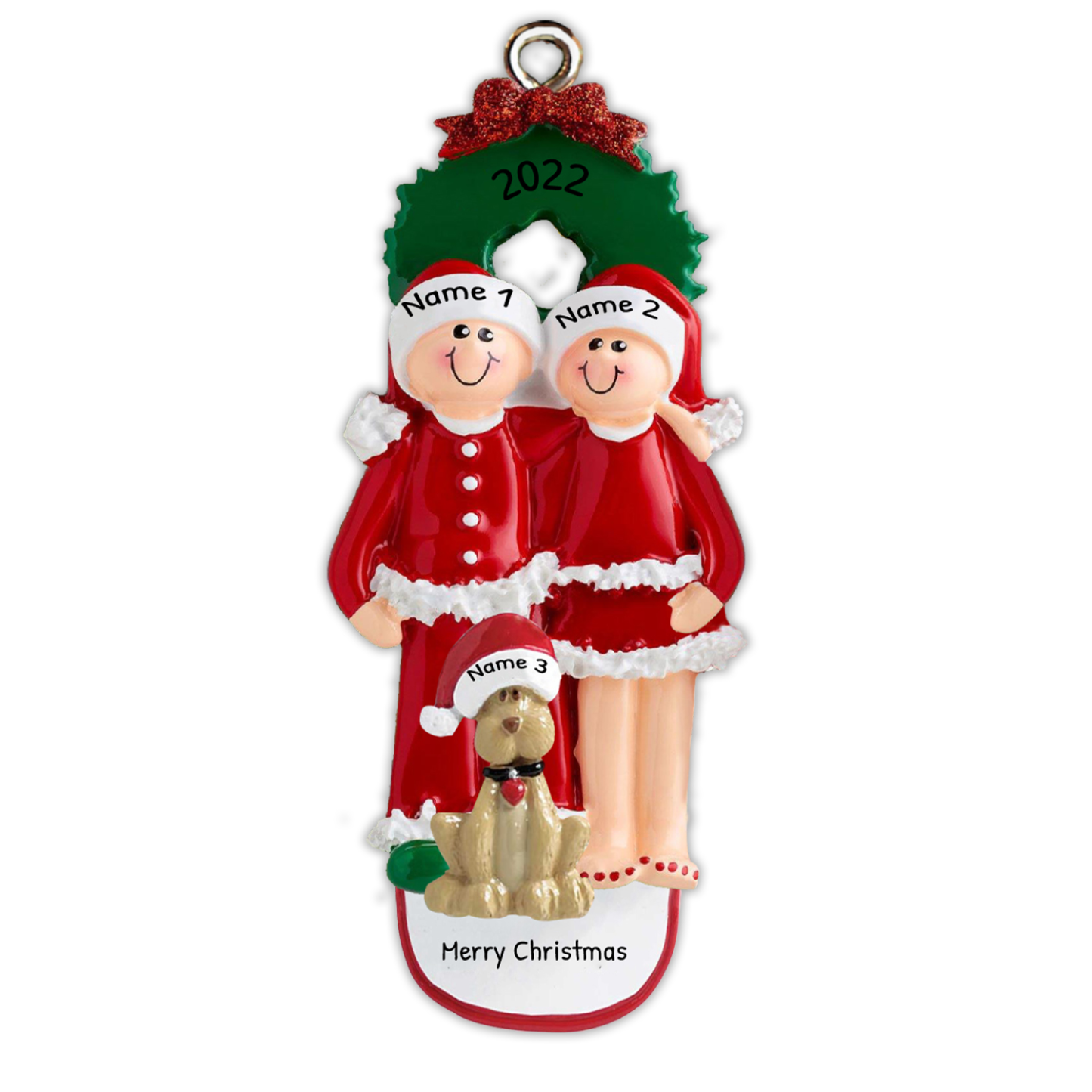 Famiglia in vestito natalizio con cane carino 3 nomi personalizzabili