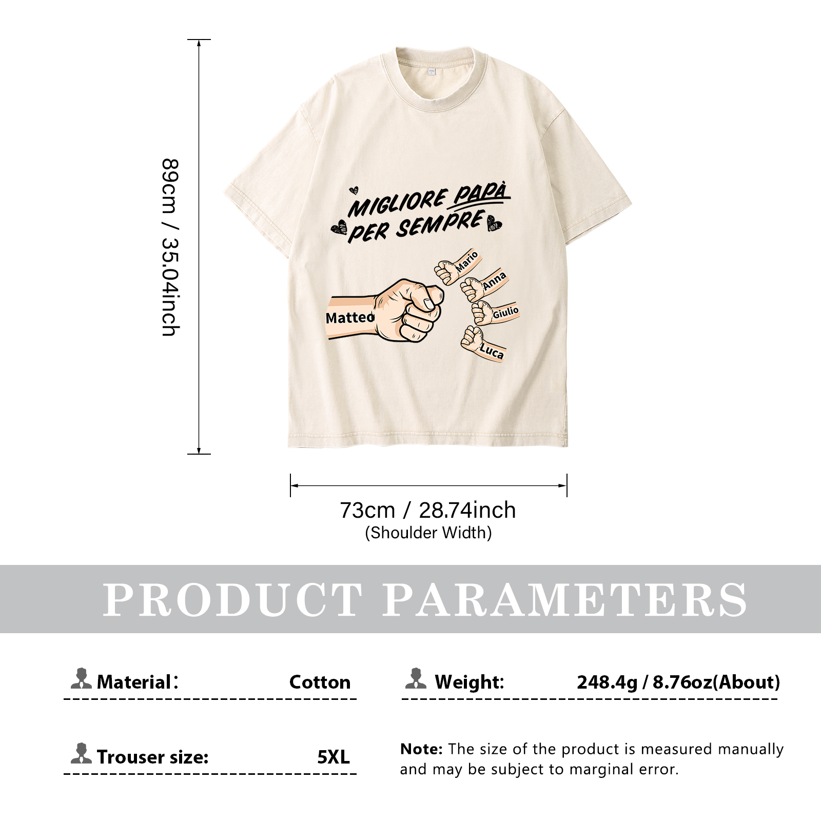 Maglietta in cotone girocollo pugno a pugno con nome personalizzato regalo per papà