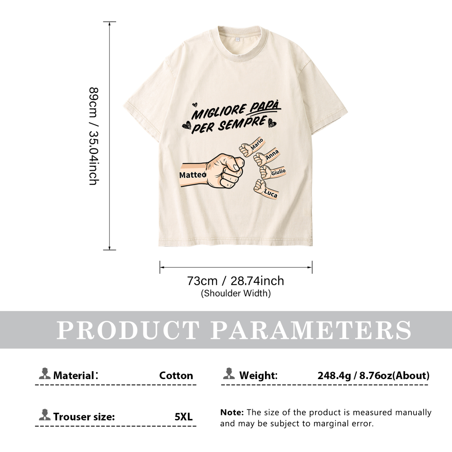 Maglietta in cotone girocollo pugno a pugno con nome personalizzato regalo per papà