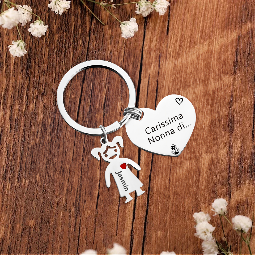 Portachiavi a cuore con ciondolo bambino 1 nome regalo per nonna festa dei nonni famiglia riunione