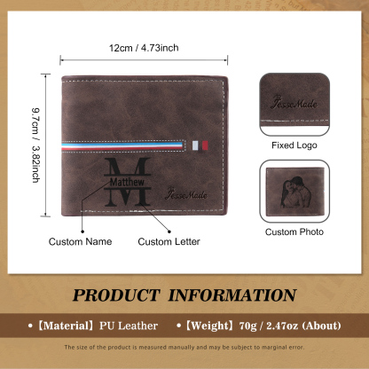 Portafoglio in PU pelle da uomo 1 nome 1 lettera e 1 foto personalizzabili regalo per uomo