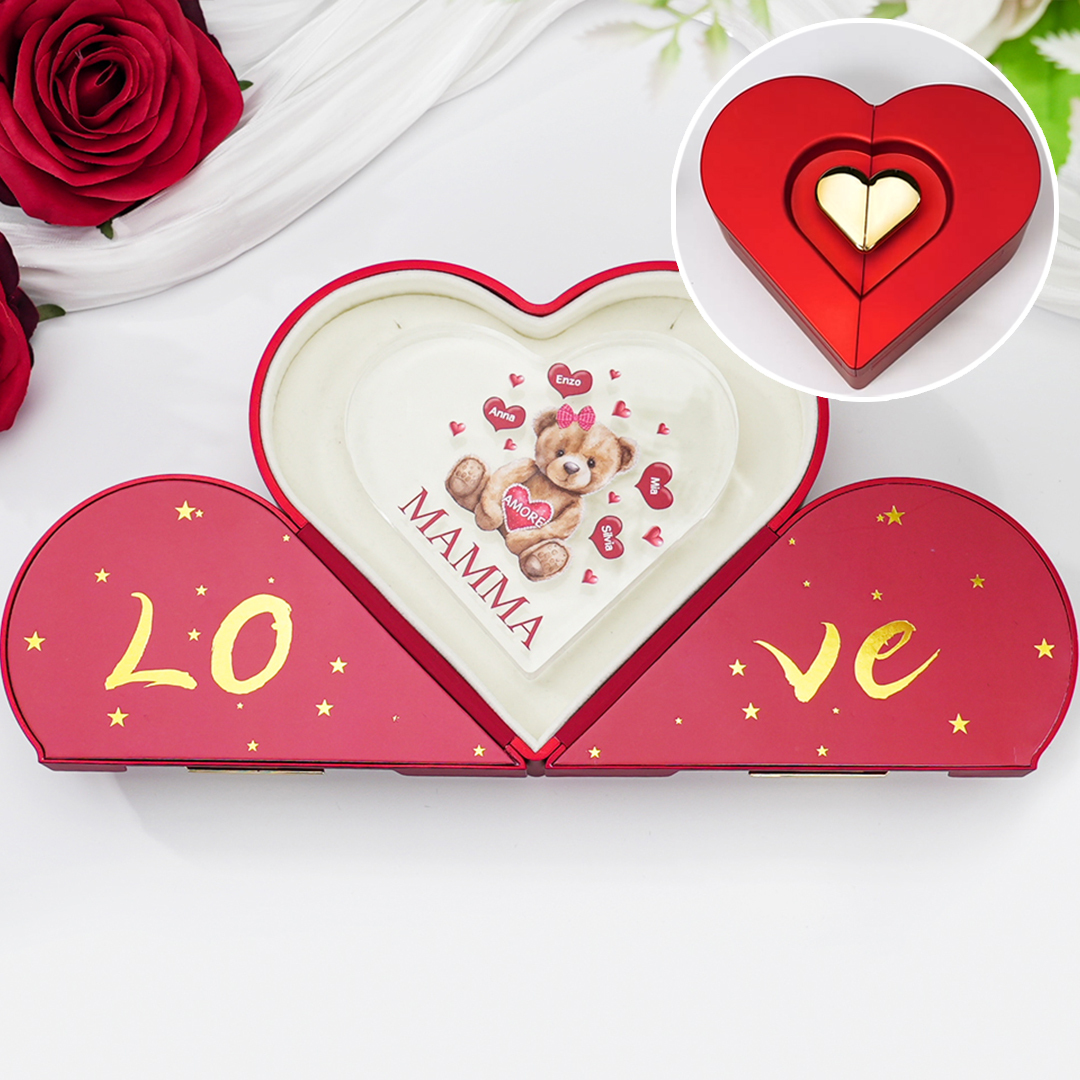 MAMMA Decorazione acrilica con orsacchiotto a forma di cuore 1 nome e 2 testi personalizzati per mamma/nonna