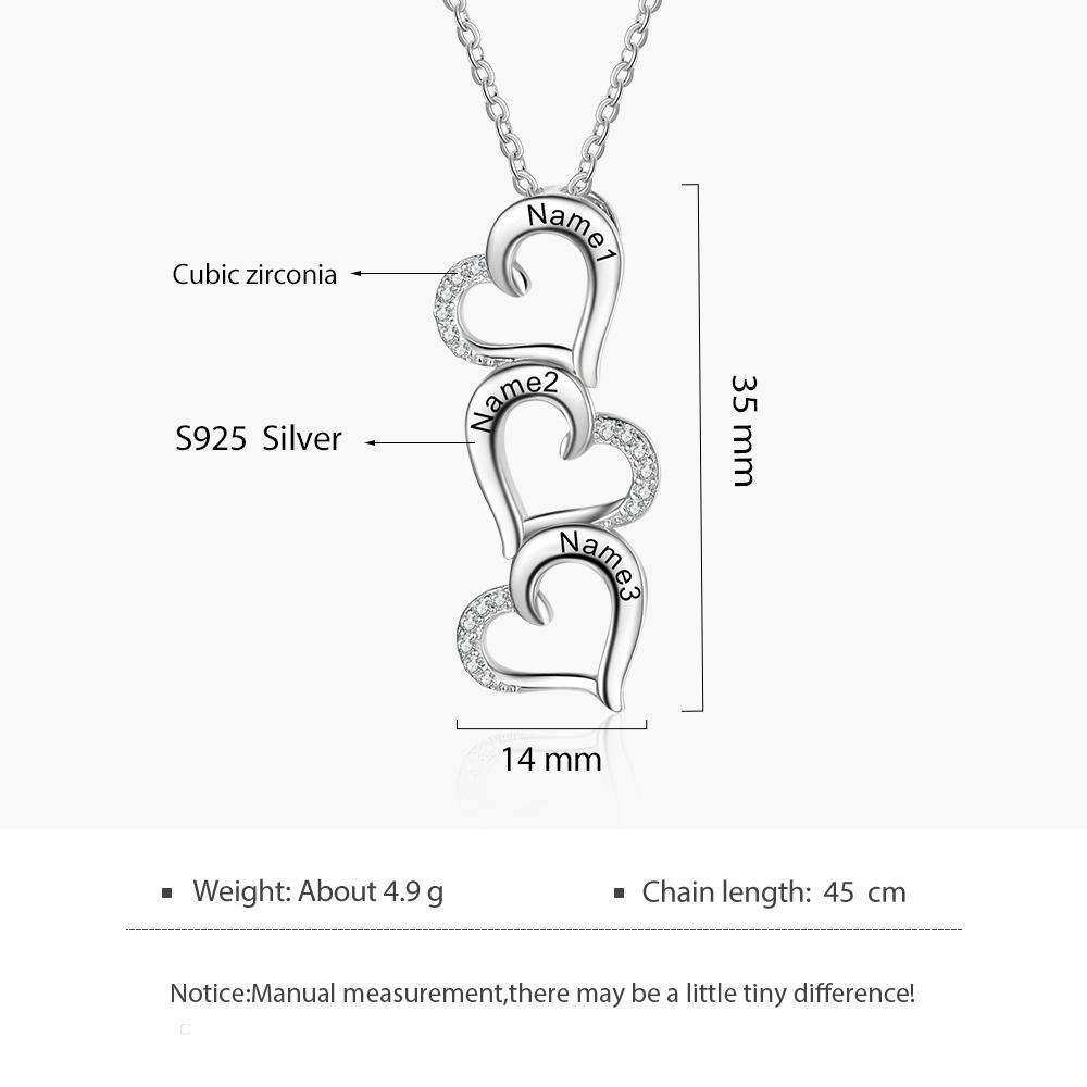Collana con Nome Personalizzato Ciondolo 3 cuori in argento 925
