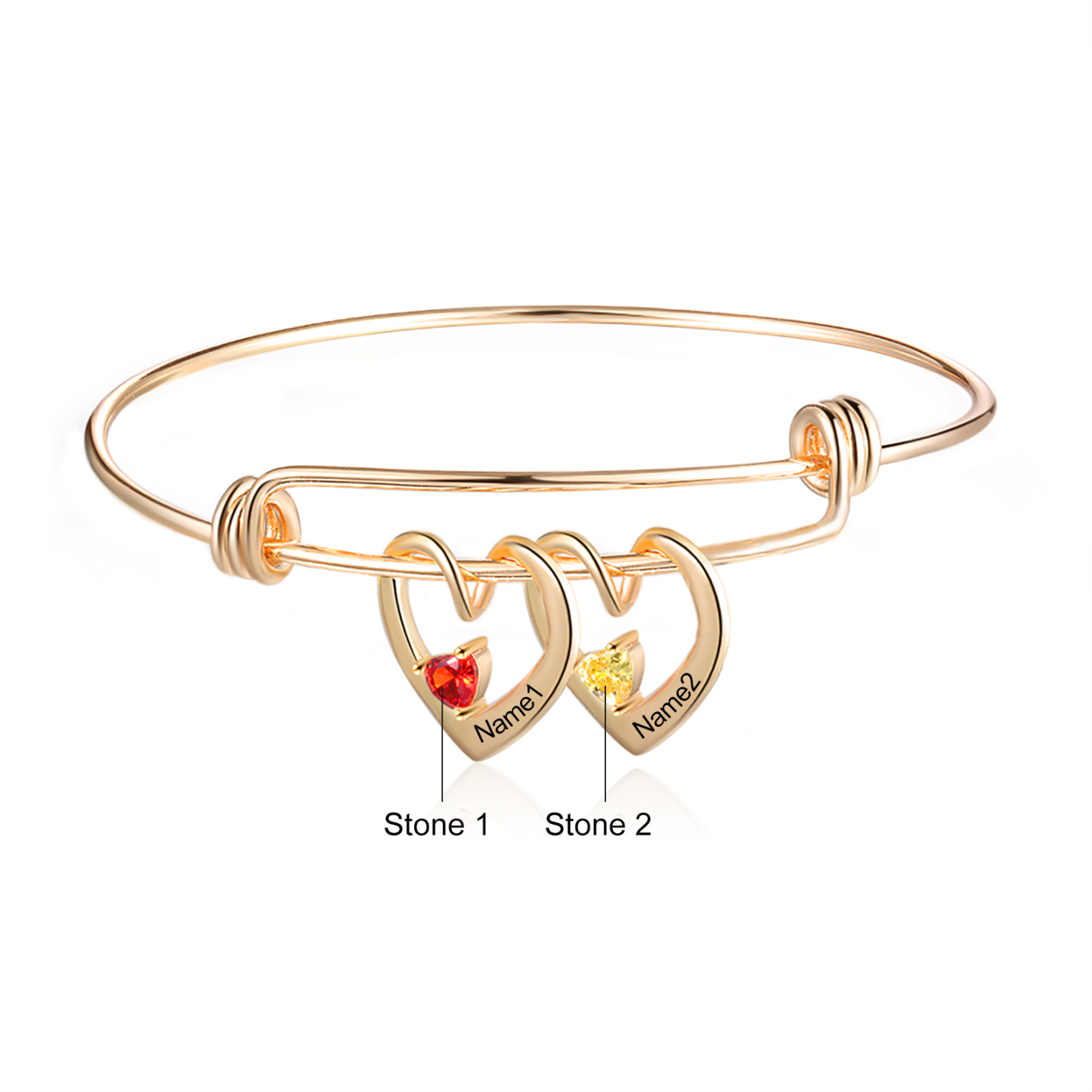 Bracciale con 2 nomi personalizzati e 2 pietre di nascita