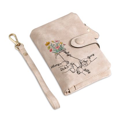 Jessemade IT Portafoglio in PU pelle fiore mano con 5 nomi personalizzati per mamma/nonna