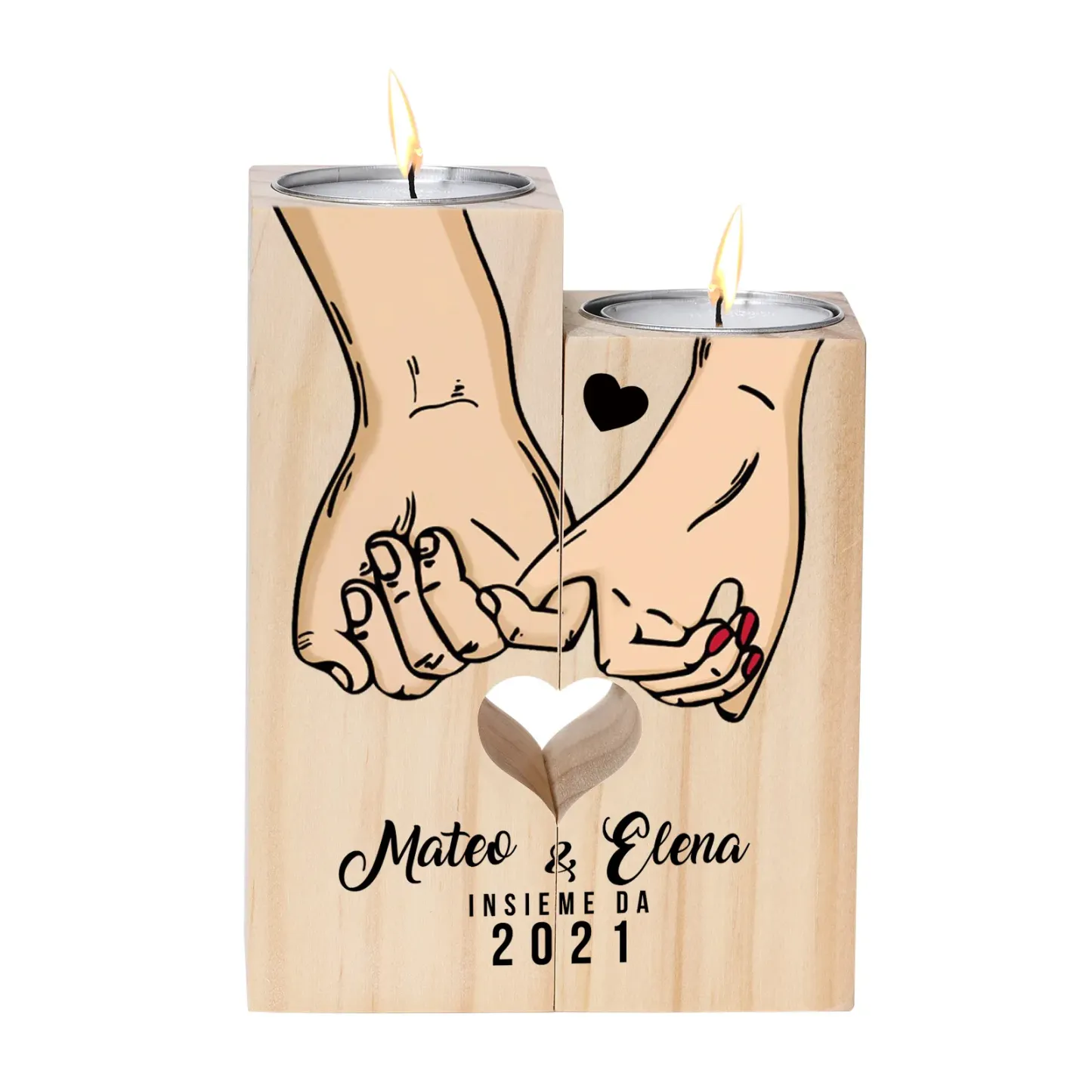 Set Regalo Personalizzato per Coppie con Portacandele Pinky Promise e Portachiavi a Cuore Abbinato | Nomi e Data Personalizzabili in Elegante Confezione Regalo | Jessemade