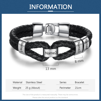 Braccialetto maschile in pelle intrecciata 4 nomi personalizzati