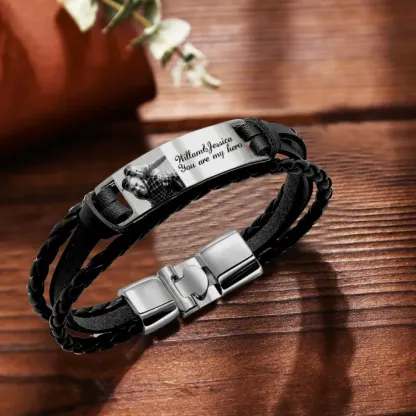 Braccialetto in pelle intrecciata personalizzato con 1 testo e 1 foto Braccialetto maschile