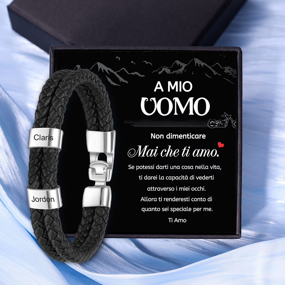A MIO UOMO-Bracciale in pelle 2 nomei personalizzati regalo coppia