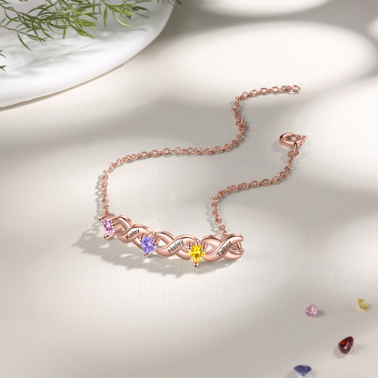 Braccialetto personalizzato con 3 nomi e 3 cuore pietre di nascita regalo per donna