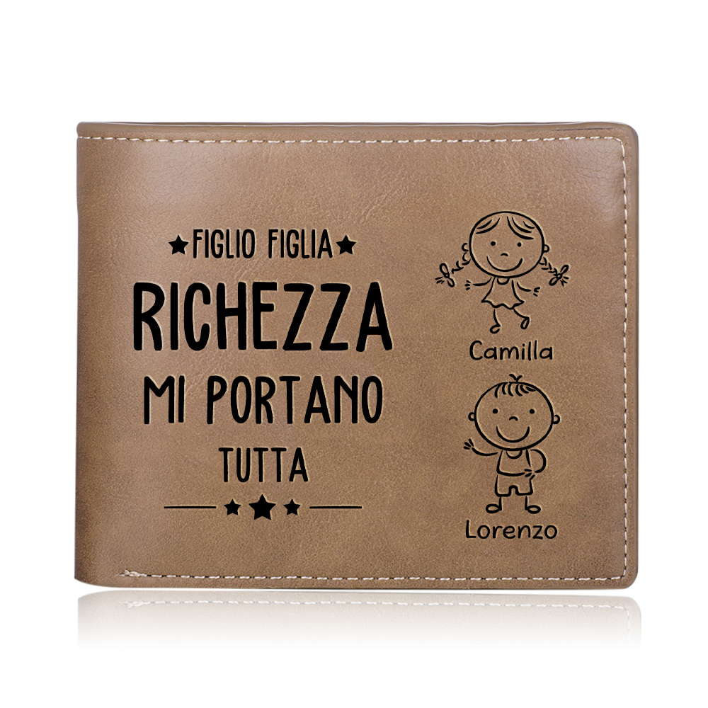 Portafoglio PU Leather da uomo regalo per padre personalizzati 2 nomi riunione della famiglia
