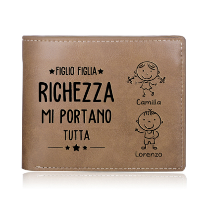 Portafoglio PU Leather da uomo regalo per padre personalizzati 2 nomi riunione della famiglia 